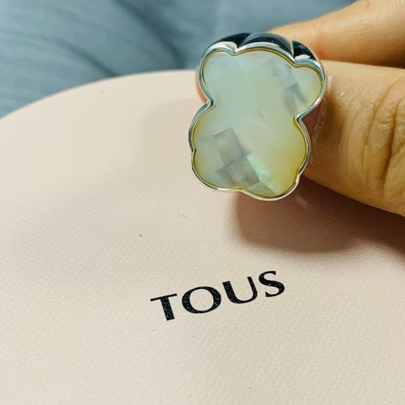 TOUS Ring Silver TOUS Color Ring with faceted mother-of-pearl Women Jewelry 56# - Picture 1 of 14